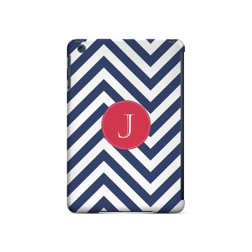Cherry Button J on Navy Blue Zig Zags - Geeks Designer Line Monogram Series Hard Case for Apple iPad Mini