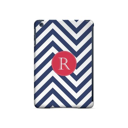 Cherry Button R on Navy Blue Zig Zags - Geeks Designer Line Monogram Series Hard Case for Apple iPad Mini