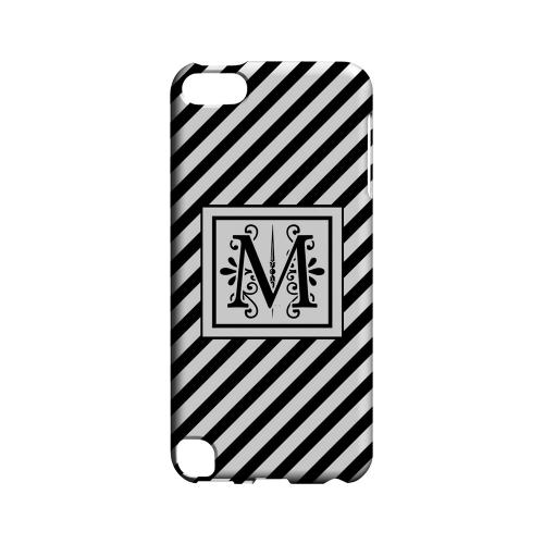Vintage Vine M On Black Slanted Stripes - Geeks Designer Line Monogram Series Hard Case for Apple iPod Touch 5