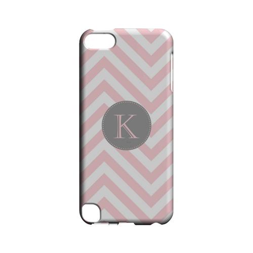 Gray Button K on Pale Pink Zig Zags - Geeks Designer Line Monogram Series Hard Case for Apple iPod Touch 5