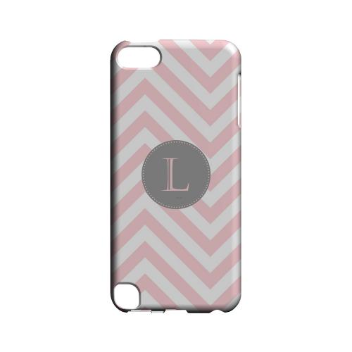 Gray Button L on Pale Pink Zig Zags - Geeks Designer Line Monogram Series Hard Case for Apple iPod Touch 5