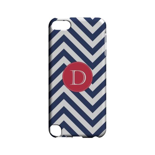 Cherry Button D on Navy Blue Zig Zags - Geeks Designer Line Monogram Series Hard Case for Apple iPod Touch 5