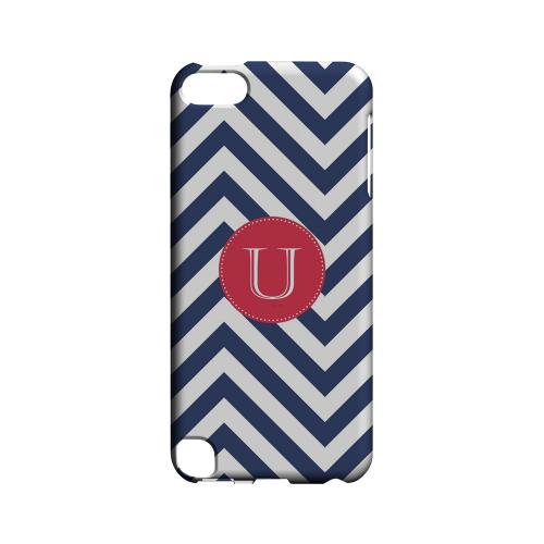 Cherry Button U on Navy Blue Zig Zags - Geeks Designer Line Monogram Series Hard Case for Apple iPod Touch 5