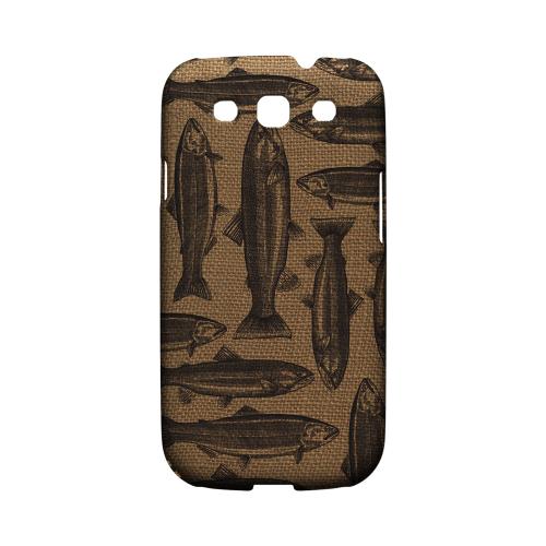 Geeks Designer Line (GDL) Fish Series Samsung Galaxy S3 Matte Hard Back Cover - Vintage Salmon & Trout on Burlap