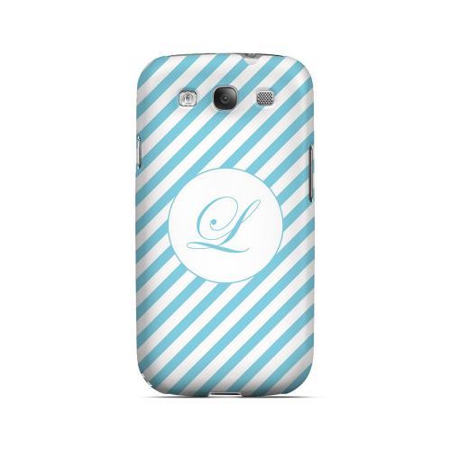 Calligraphy L on Mint Slanted Stripes - Geeks Designer Line Monogram Series Matte Case for Samsung Galaxy S3