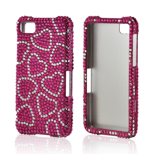 Silver Hearts on Hot Pink Gems Bling Hard Case for Blackberry Z10