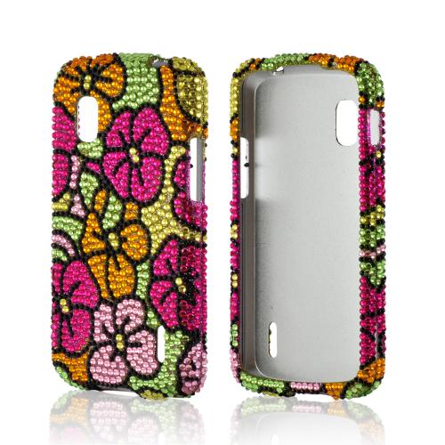 Green/ Hot Pink/ Yellow Hawaiian Flowers Bling Hard Case for Google Nexus 4