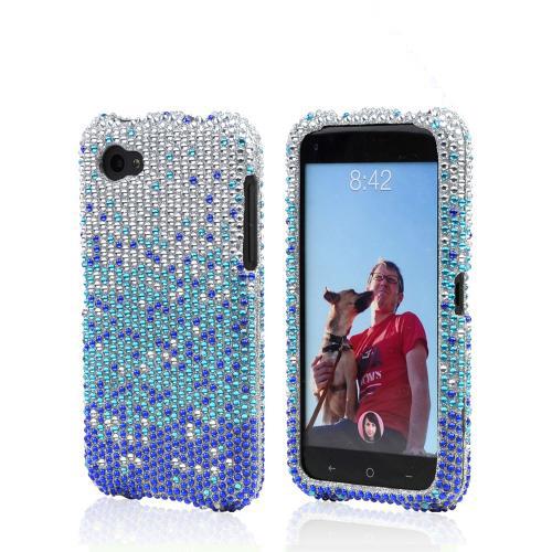 Blue/ Turquoise Waterfall on Silver Gems Bling Hard Case for HTC First