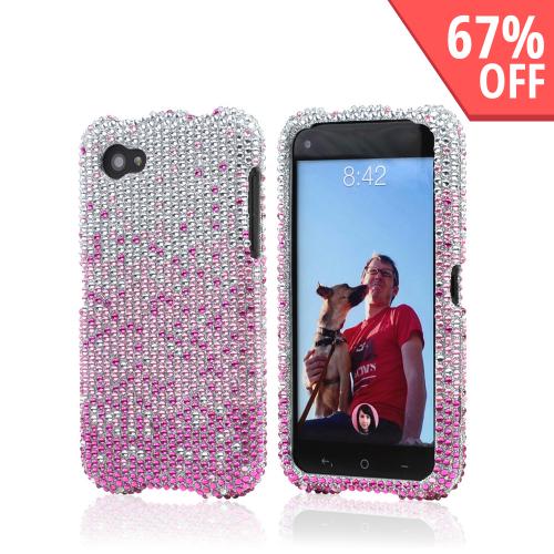 Hot Pink/ Baby Pink Waterfall on Silver Gems Bling Hard Case for HTC First