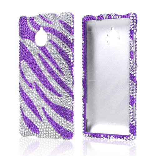 Purple Zebra on Silver Gems Bling Hard Case for HTC 8XT