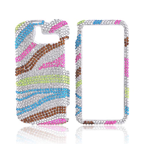 HTC Arrive Bling Hard Case - Rainbow Zebra on Silver Gems