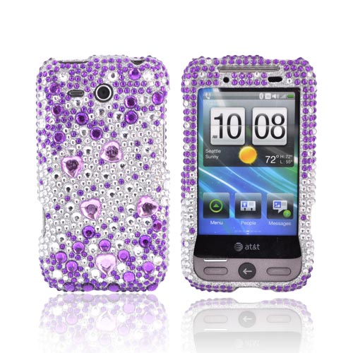 HTC FreeStyle Bling Hard Case - Purple/Silver Rhinestones