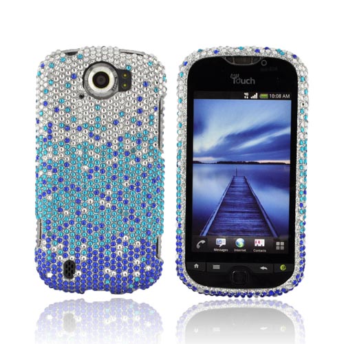 HTC Mytouch 4G Slide Bling Hard Case - Blue/ Turquoise Waterfall on Silver Gems