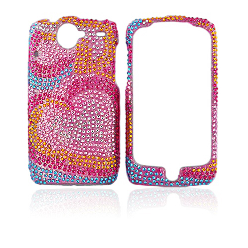 Google Nexus One Bling Hard Case - Rainbow Hearts on Pink