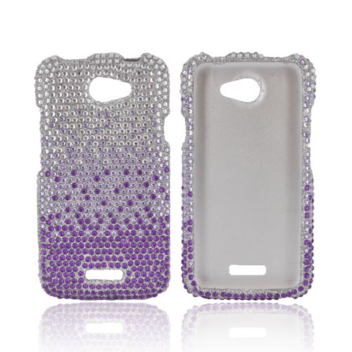 HTC One X Bling Hard Case - Purple/ Lavender Waterfall on Silver Gems