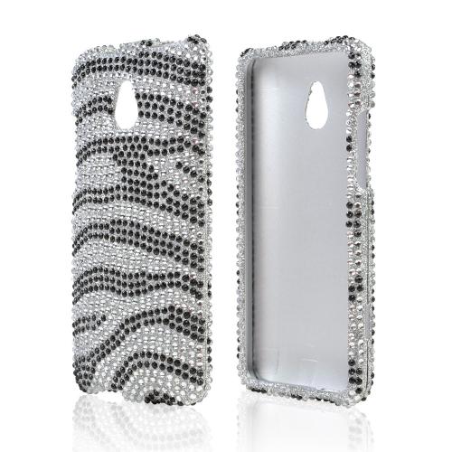 Black Zebra Gems on Silver Bling Hard Case for HTC One Mini