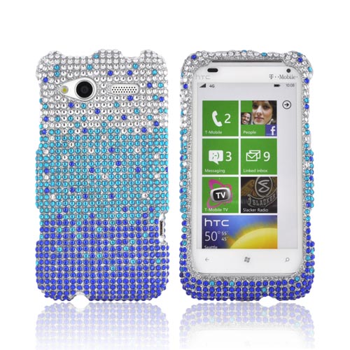 HTC Radar 4G Bling Hard Case - Blue/ Turquoise Waterfall on Silver Gems