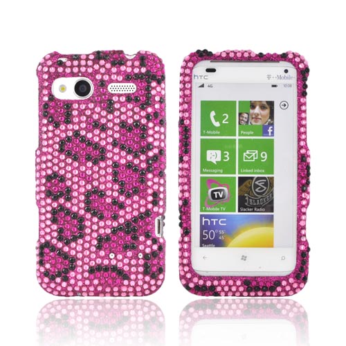 HTC Radar 4G Bling Hard Case - Hot Pink/ Black Leopard on Pink Gems