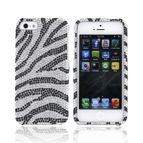 Apple iPhone 5/5S Bling Hard Case - Black/ Silver Zebra