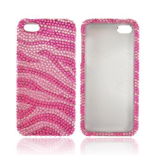 Apple iPhone 5/5S Bling Hard Case - Hot Pink/ Baby Pink Zebra