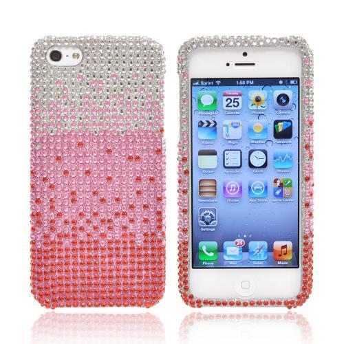 Apple iPhone 5/5S Bling Hard Case - Baby Pink/ Red Waterfall