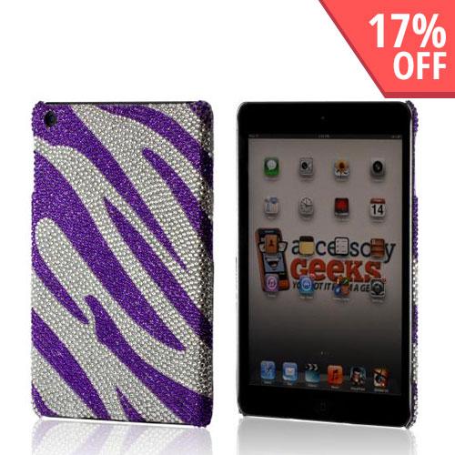Purple/ Silver Zebra Bling Hard Case for Apple iPad Mini