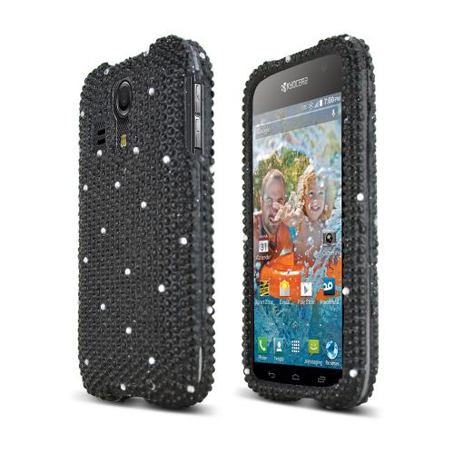 Black Bling Gems Kyocera Hydro Icon Hard Case Cover; Jeweled Fashion Cute Plastic Case; Perfect fit as Best Coolest Design cases