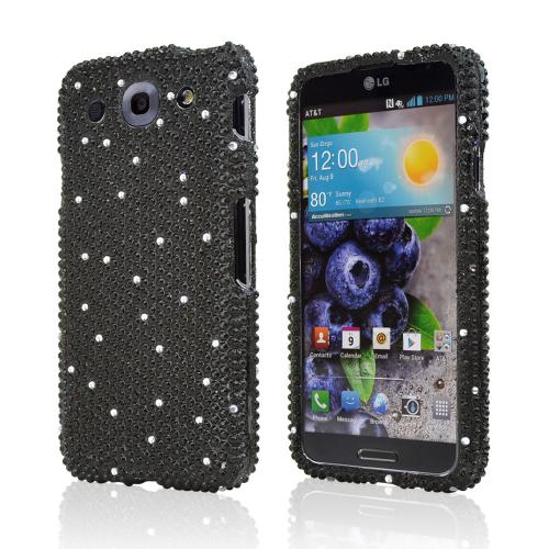 Black w/ Silver Gems Bling Hard Case for LG Optimus G Pro