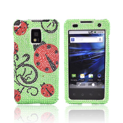 T-Mobile G2X Bling Hard Case - Red Lady Bug on Green