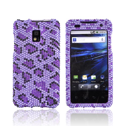 T-Mobile G2X Bling Hard Case - Purple/ Black Leopard on Light Purple Gems