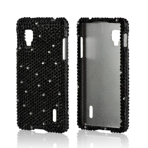 White Gems on Black Gems Bling Hard Case for LG Optimus G (Sprint)