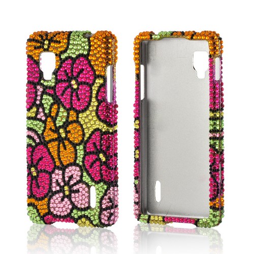 Green/ Hot Pink/ Yellow Hawaiian Flowers Bling Hard Case for LG Optimus G (Sprint) Green/ Hot Pink/ Yellow Hawaiian Flowers Bling Hard Case for LG Optimus G (Sprint)