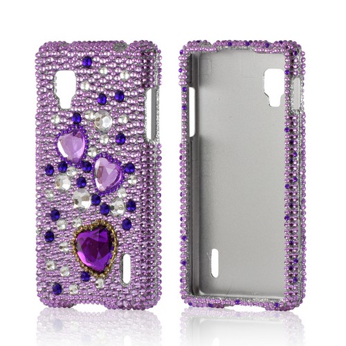 Purple Hearts on Purple/ Silver Gems Bling Hard Case for LG Optimus G (Sprint) Purple Hearts on Purple/ Silver Gems Bling Hard Case for LG Optimus G (Sprint)
