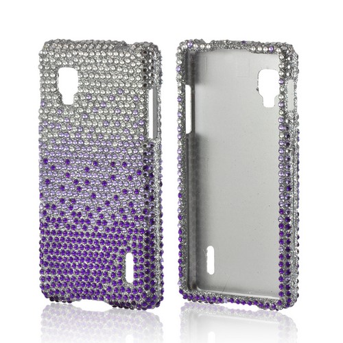 Purple/ Lavender Waterfall on Silver Gems Bling Hard Case for LG Optimus G (Sprint)