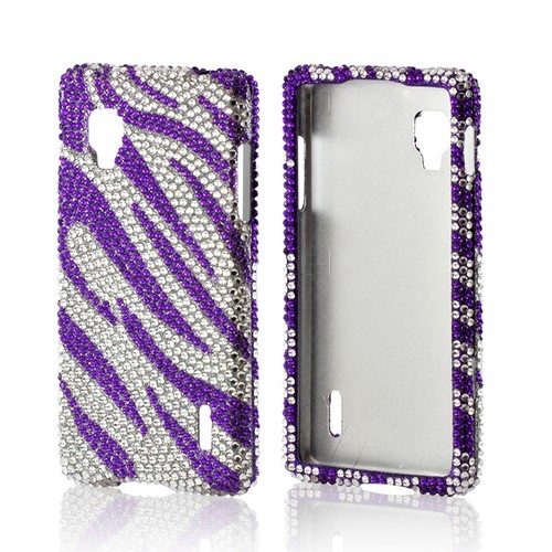 Purple/ Silver Zebra Bling Hard Case for LG Optimus G (Sprint)