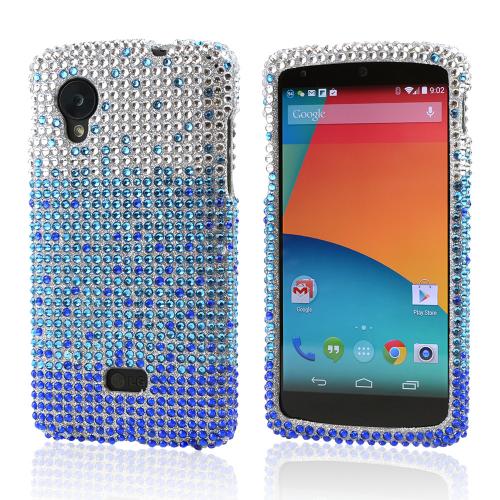 Blue/ Turquoise Waterfall on Silver Gems Bling Hard Case for LG Google Nexus 5 Blue/ Turquoise Waterfall on Silver Gems Bling Hard Case for LG Google Nexus 5