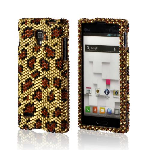 Brown Leopard on Gold Gems Bling Hard Case for LG Optimus L9