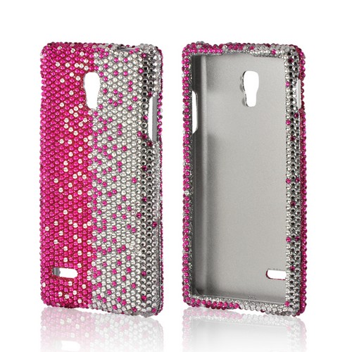 Hot Pink/ Silver Gems Bling Hard Case for LG Optimus L9