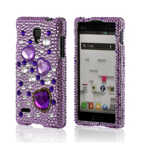 Purple Hearts on Purple/ Clear Gems Bling Hard Case for LG Optimus L9