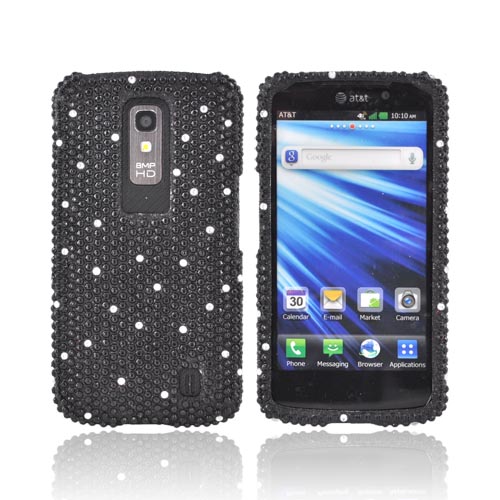 LG Nitro HD Bling Hard Case - Black w/ Silver Gems