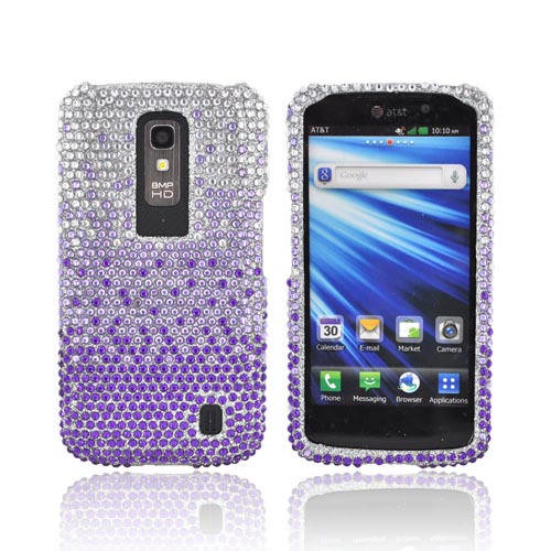 LG Nitro HD Bling Hard Case - Purple/ Lavender Waterfall on Silver Gems
