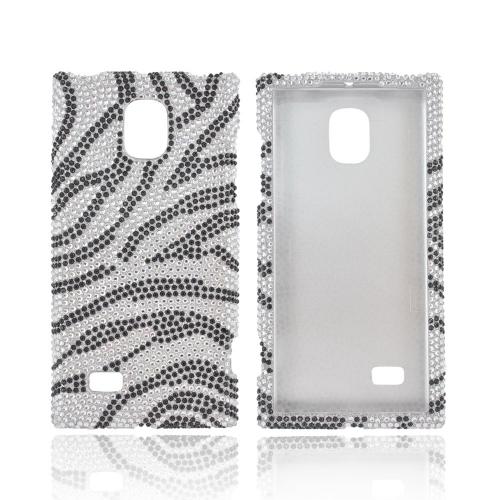 LG Optimus VS930 (Optimus LTE II) Bling Hard Case - Black Zebra on Silver Gems