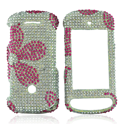 Motorola Crush W835 Bling Hard Case - Hot Pink Daisies on Clear Gems