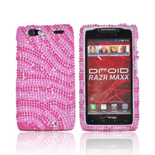 Motorola Droid RAZR MAXX Bling Hard Case - Hot Pink/Pink Zebra