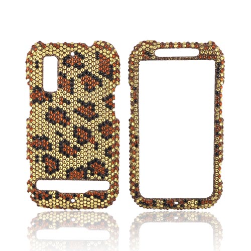 Motorola Photon 4G Bling Hard Case - Brown/ Black Leopard on Gold Gems