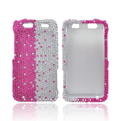 Motorola Atrix HD Bling Hard Case - Hot Pink/ Silver Gems