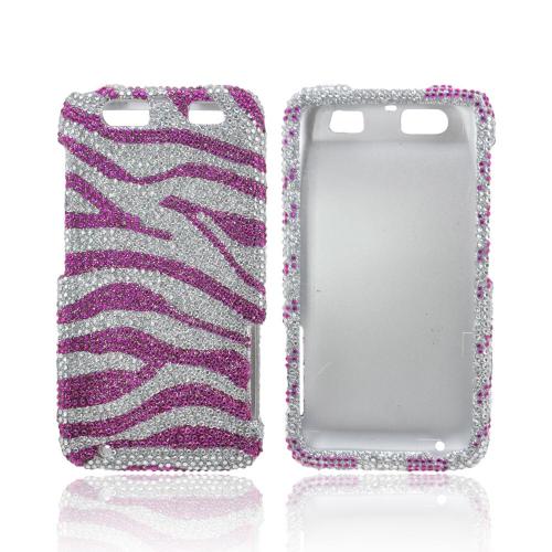 Motorola Atrix HD Bling Hard Case - Hot Pink/ Silver Zebra