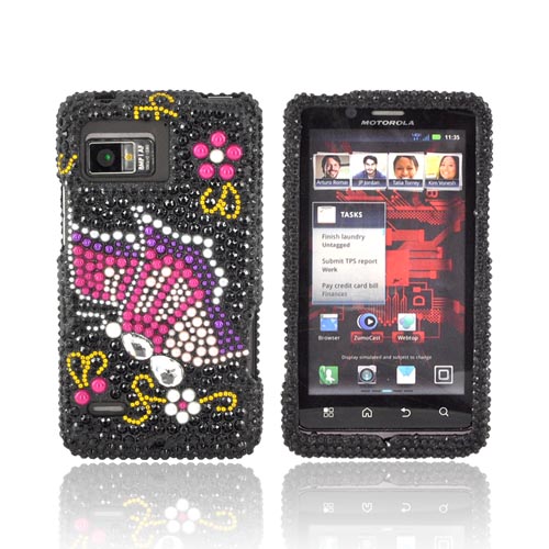 Motorola Droid Bionic XT875 Bling Hard Case - Pink/ Purple Butterfly on Black Gems Motorola Droid Bionic XT875 Bling Hard Case - Pink/ Purple Butterfly on Black Gems