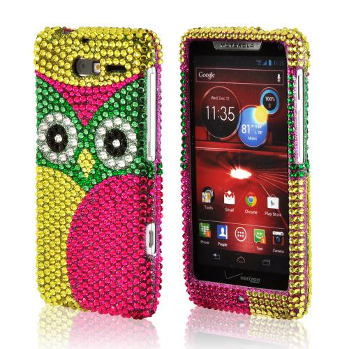 Green/ Hot Pink/ Yellow Owl Bling Hard Case for Motorola Droid Razr M