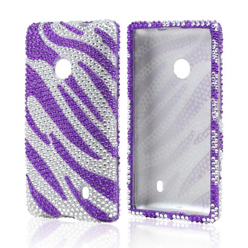 Purple/ Silver Zebra Bling Hard Case for Nokia Lumia 521